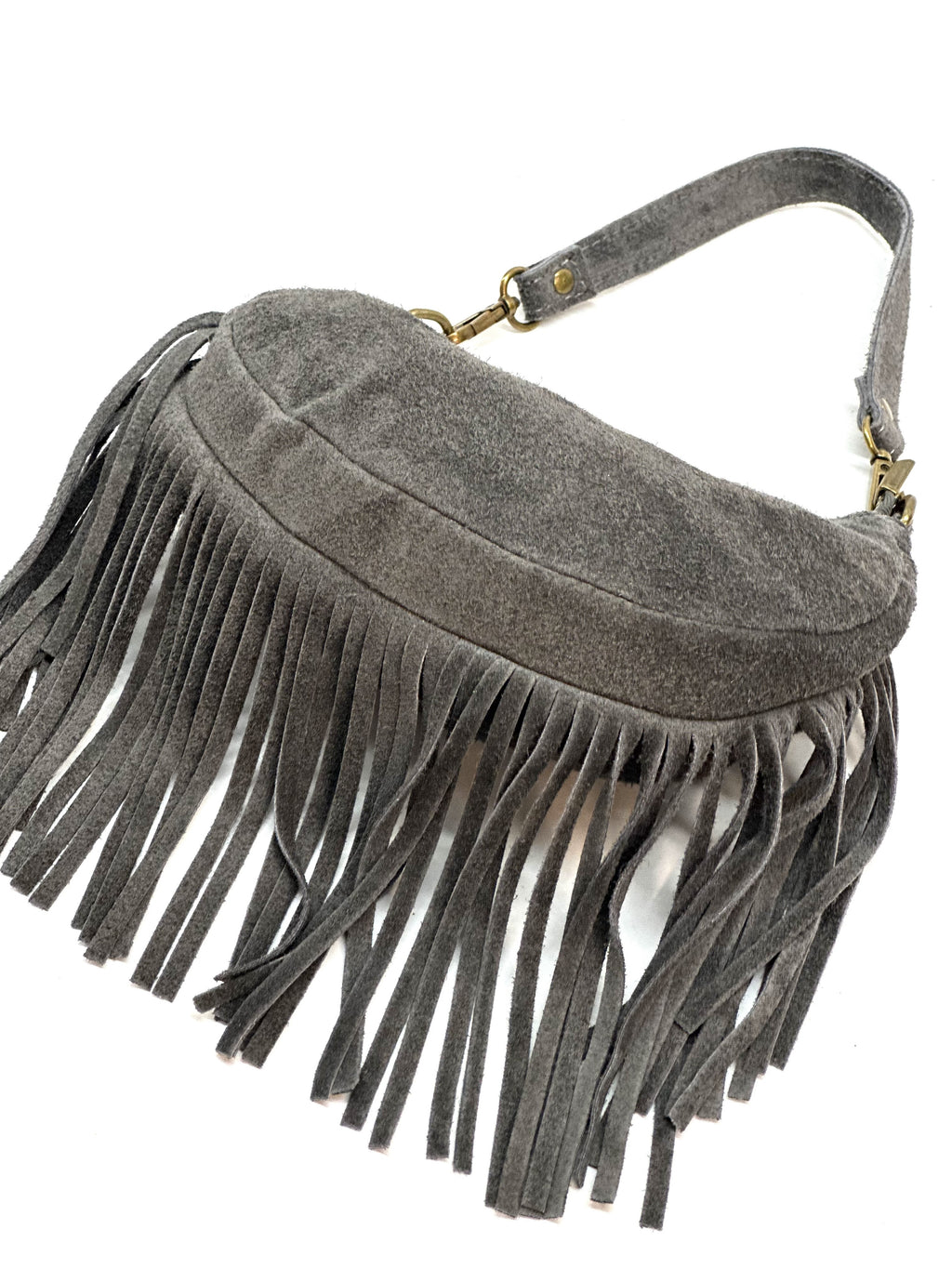 HE1139 Dark Grey Fringe Suede Hobo Bag