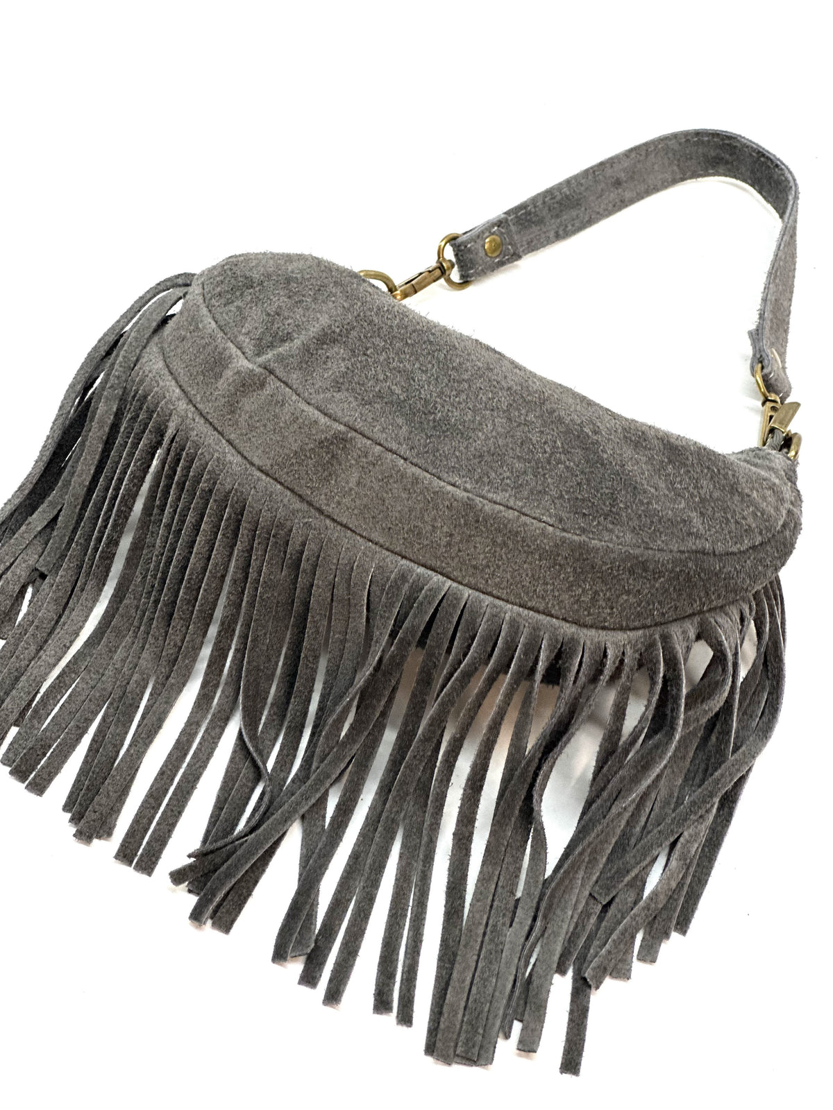 HE1139 Dark Grey Fringe Suede Hobo Bag