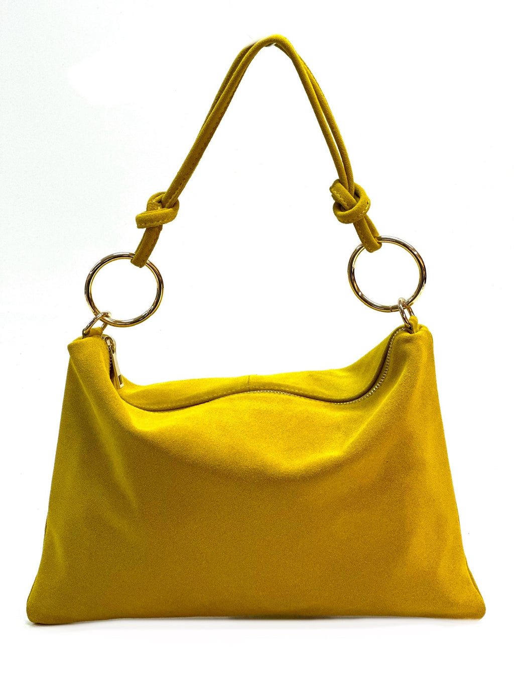 HE1140 Yellow Ring Handle Suede Hobo Bag
