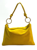 HE1140 Yellow Ring Handle Suede Hobo Bag
