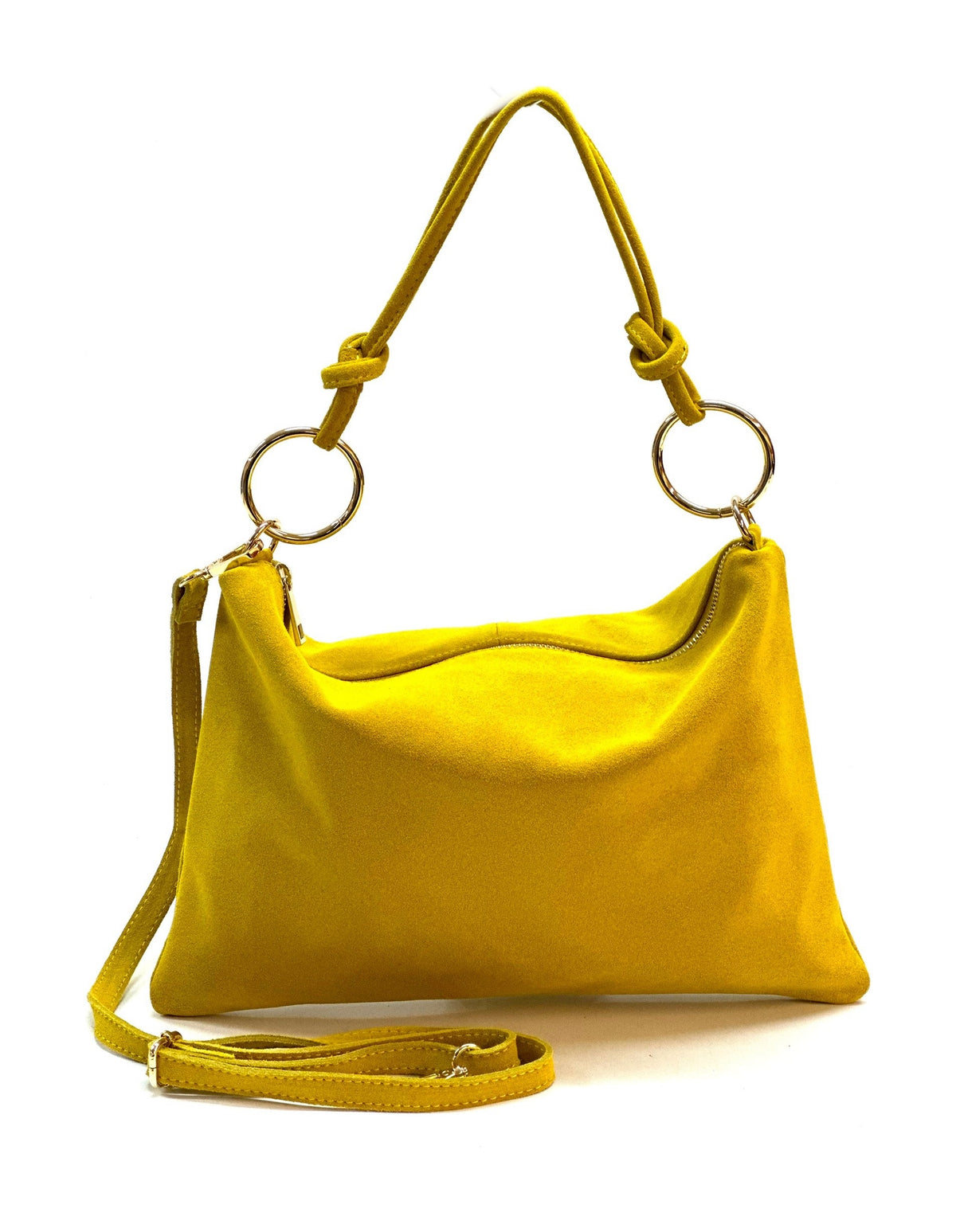 HE1140 Yellow Ring Handle Suede Hobo Bag