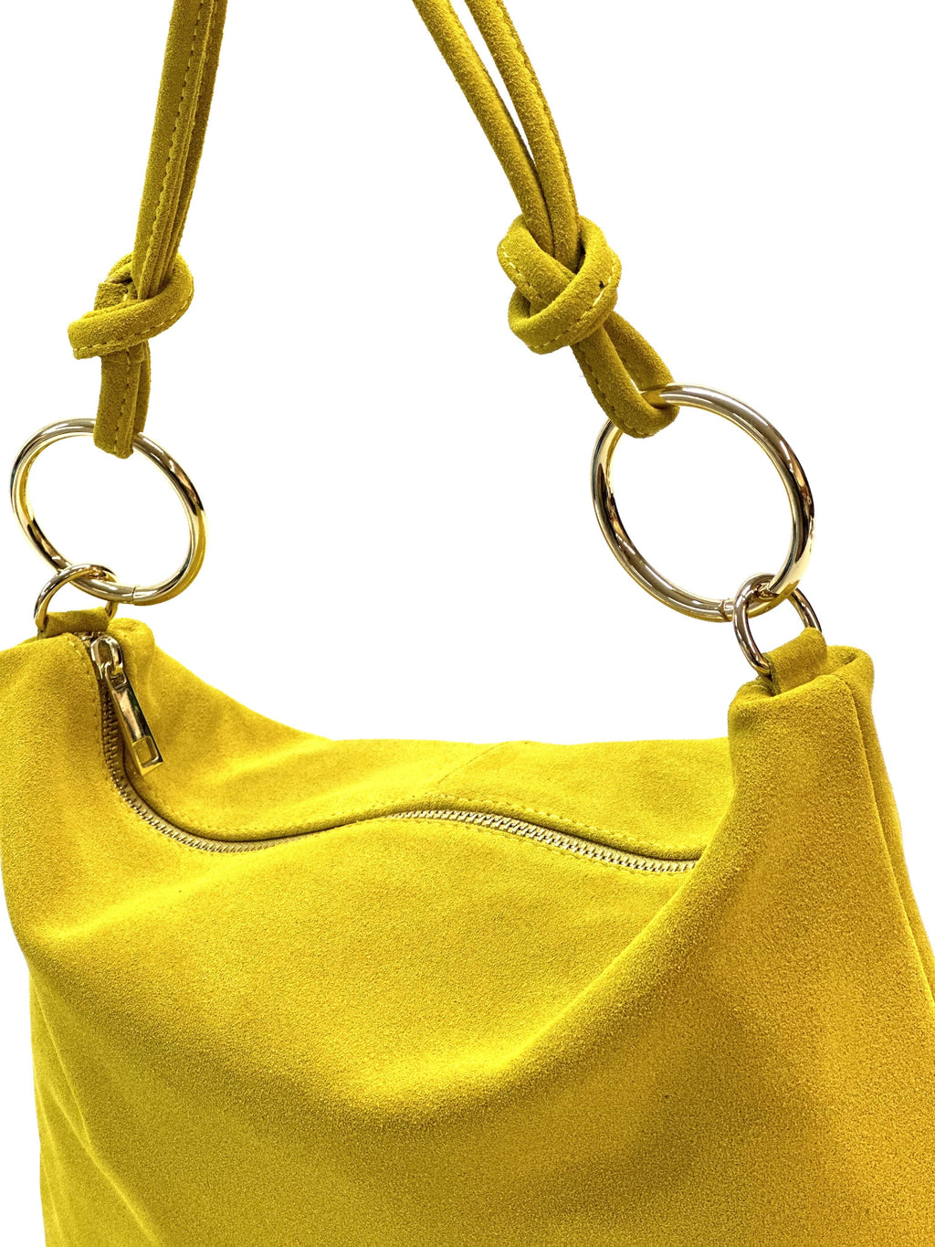 HE1140 Yellow Ring Handle Suede Hobo Bag