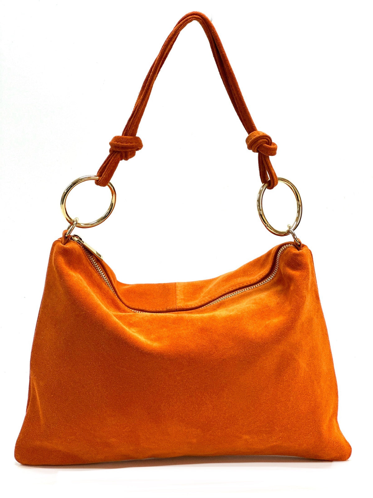 HE1141 Orange Ring Handle Suede Hobo Bag