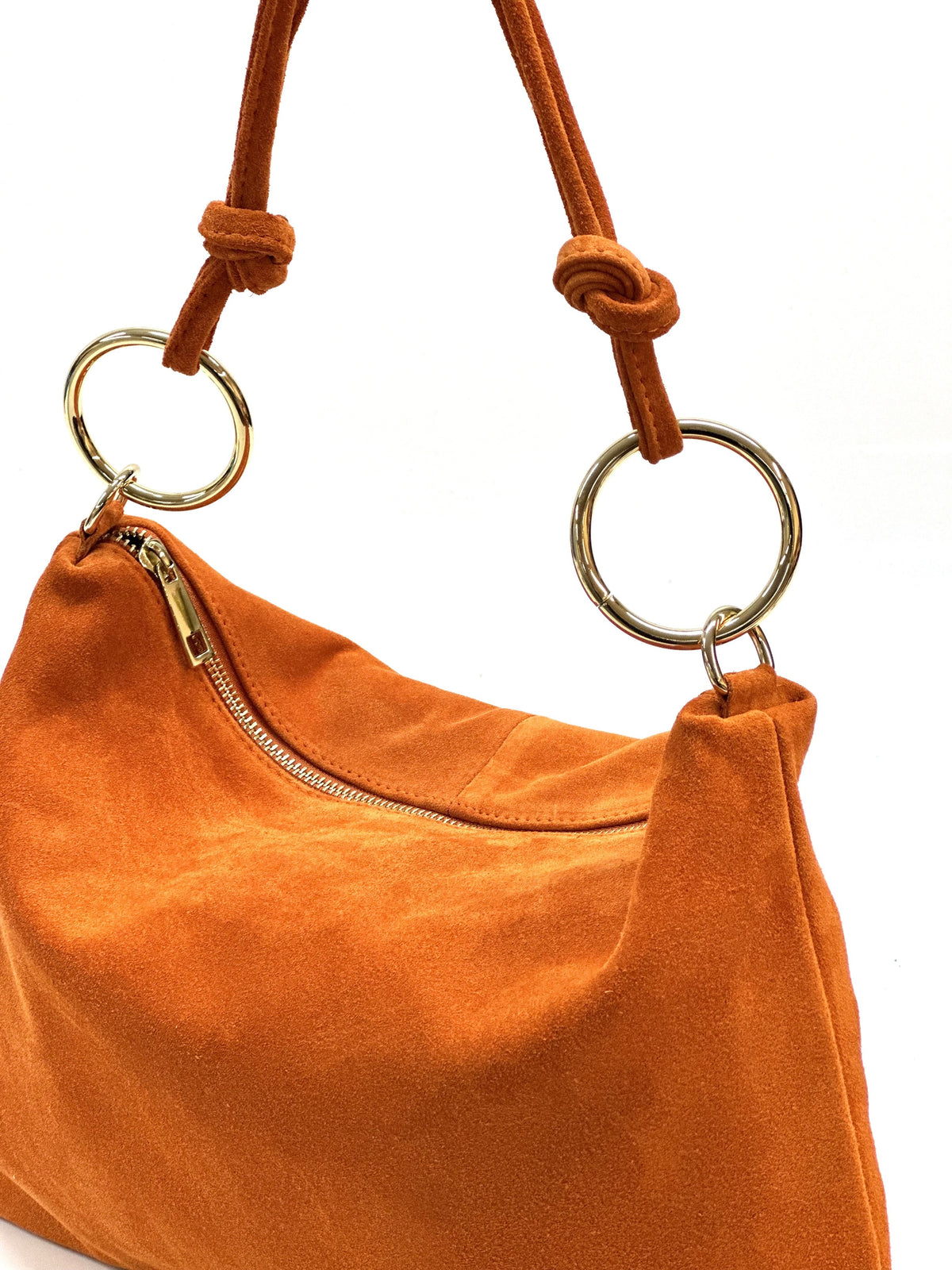 HE1141 Orange Ring Handle Suede Hobo Bag