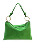 HE1142 Apple Green Ring Handle Suede Hobo Bag