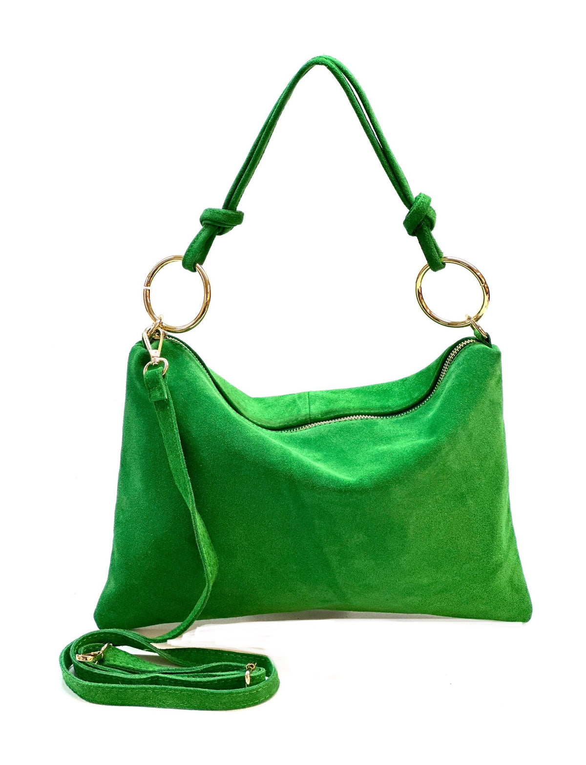 HE1142 Apple Green Ring Handle Suede Hobo Bag
