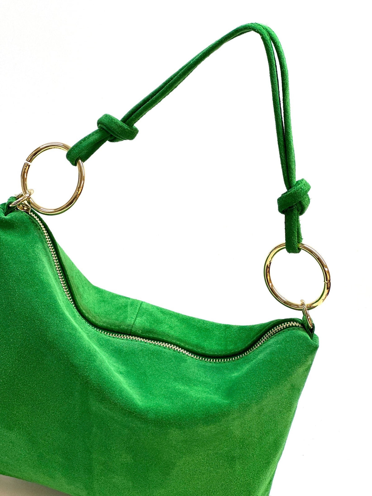 HE1142 Apple Green Ring Handle Suede Hobo Bag