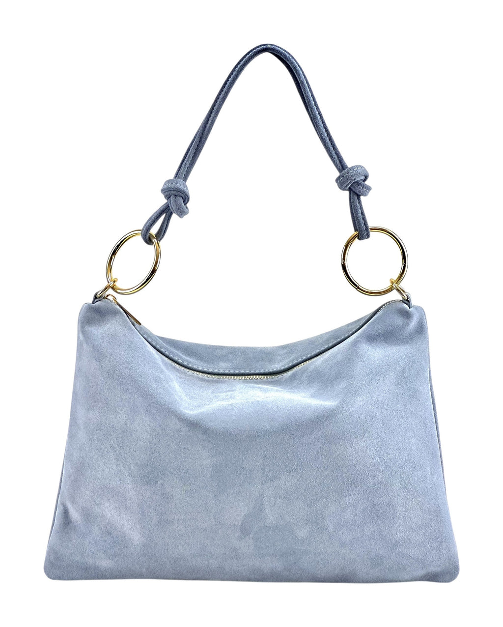 HE1143 Baby Blue Ring Handle Suede Hobo Bag