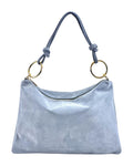 HE1143 Baby Blue Ring Handle Suede Hobo Bag