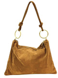 HE1145 Tan Ring Handle Suede Hobo Bag