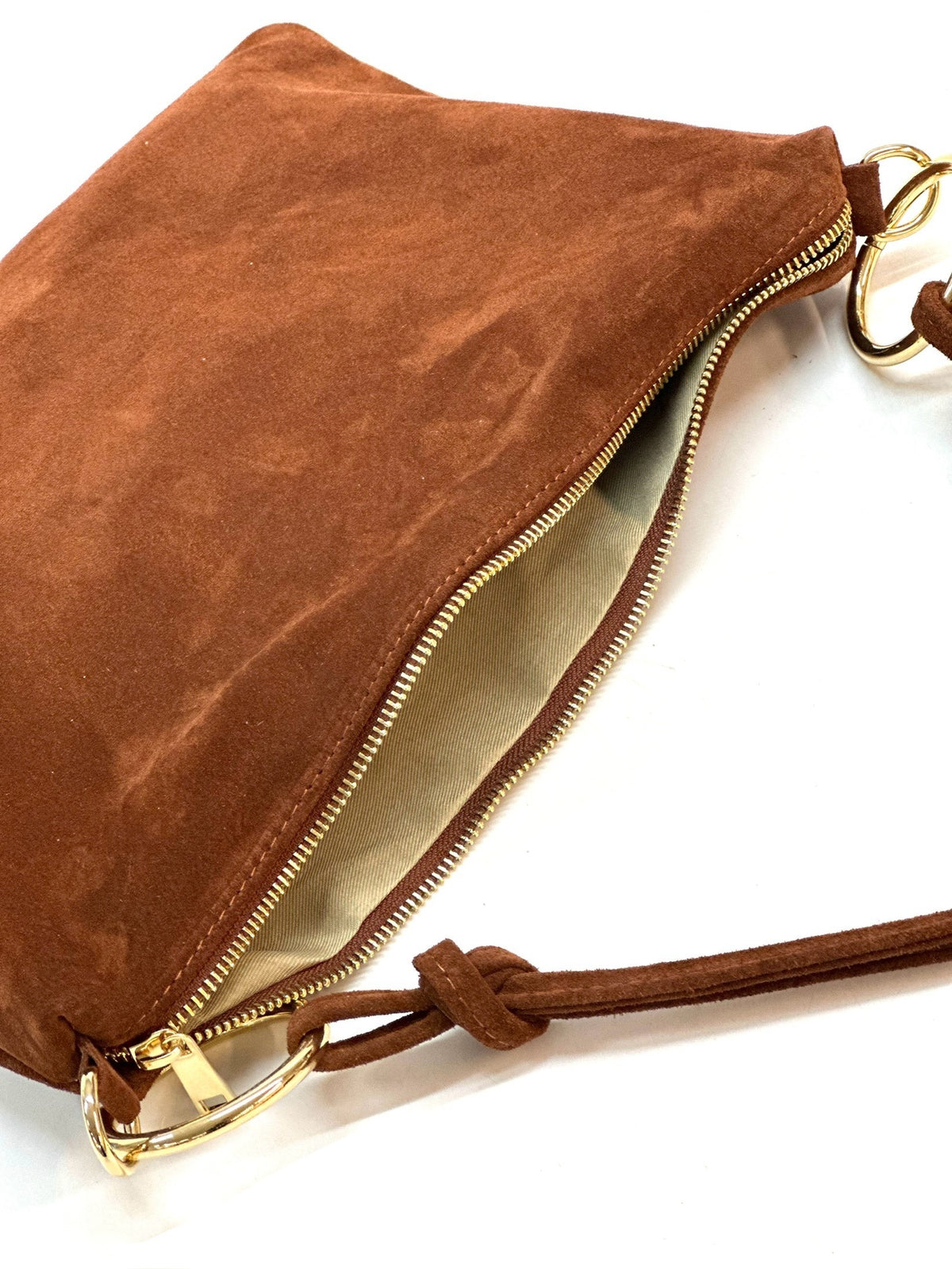 HE1146 Brown Ring Handle Suede Hobo Bag