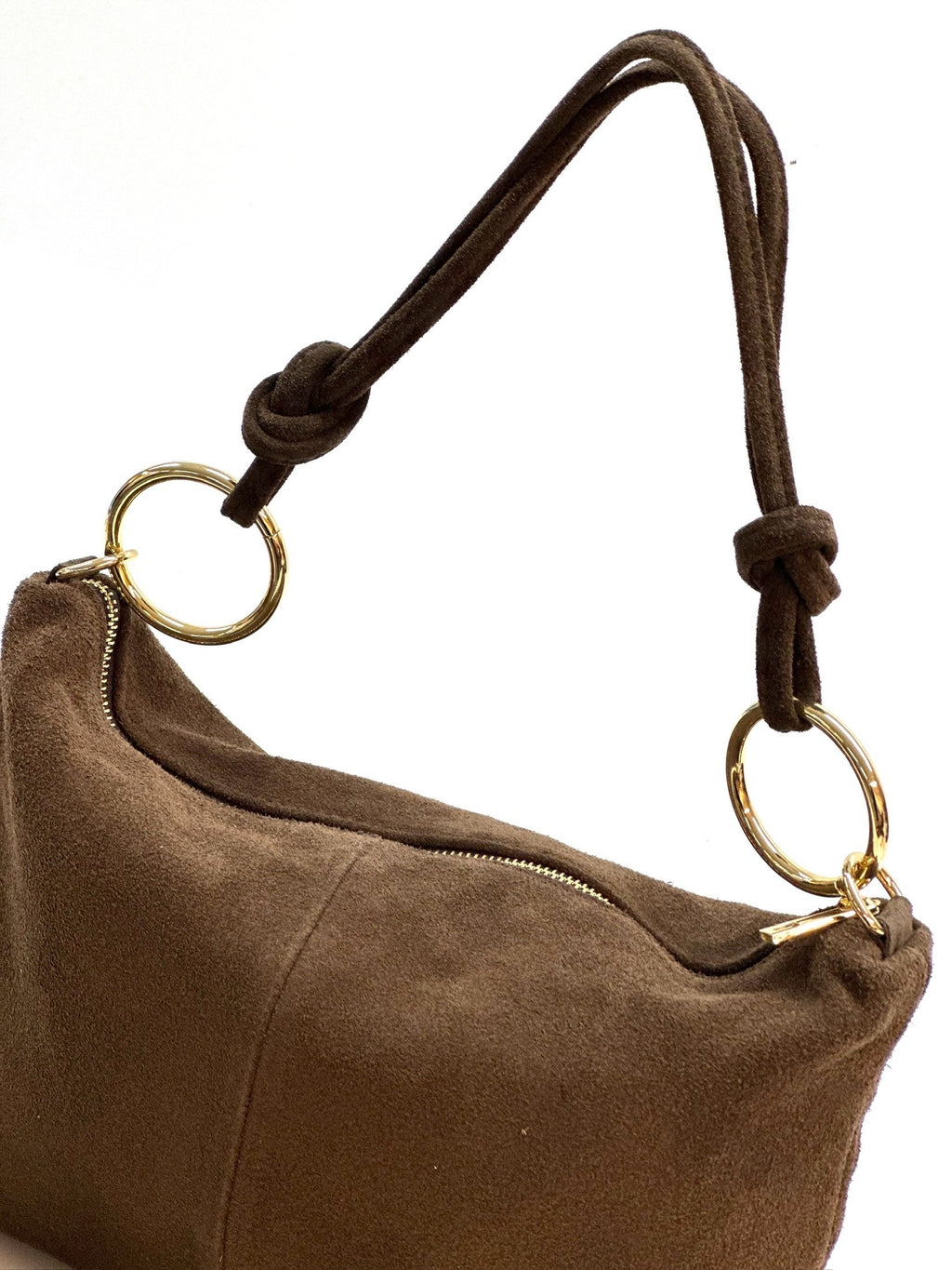 HE1148 Dark Brown Ring Handle Suede Hobo Bag