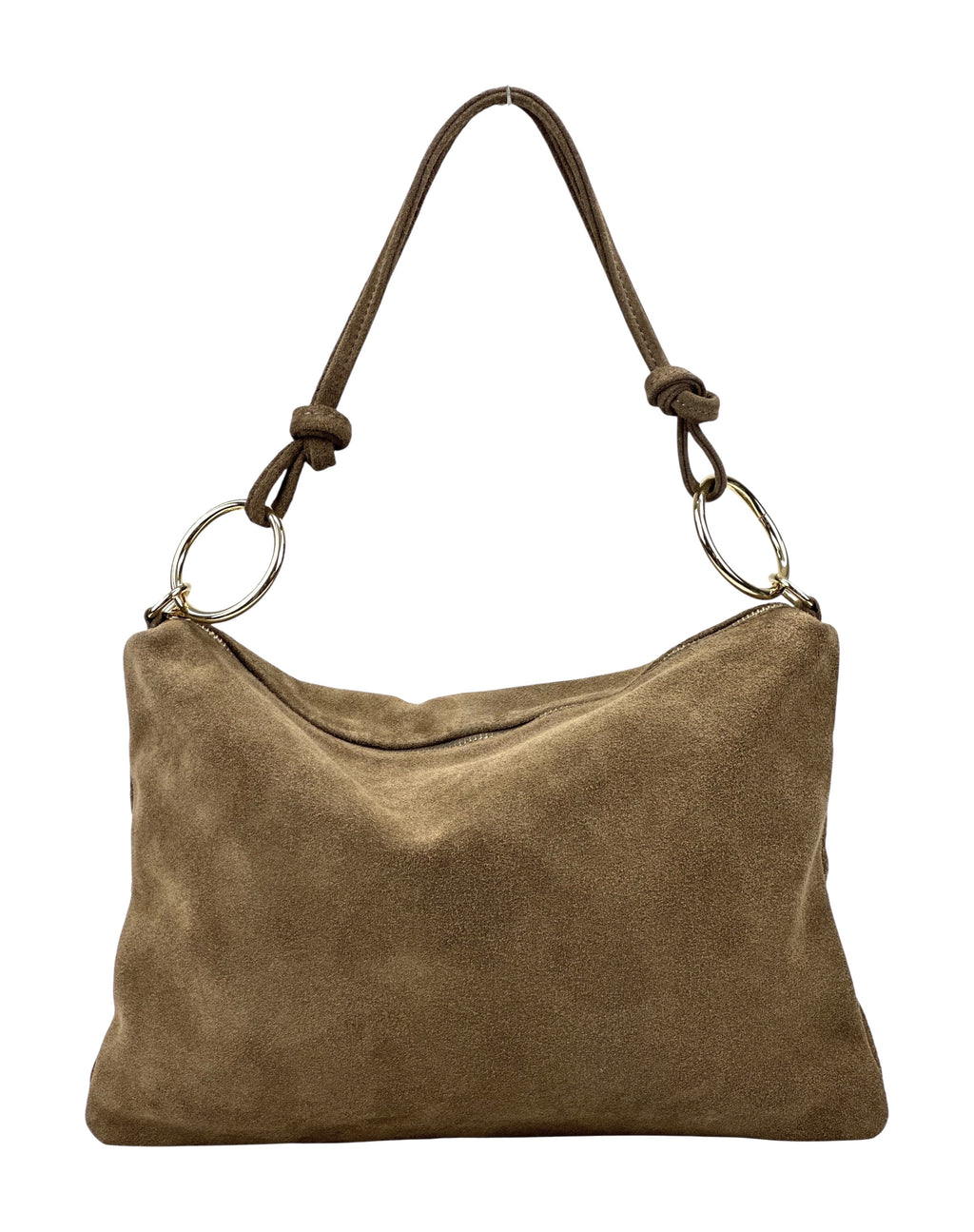 HE1149 Dark Taupe Ring Handle Suede Hobo Bag