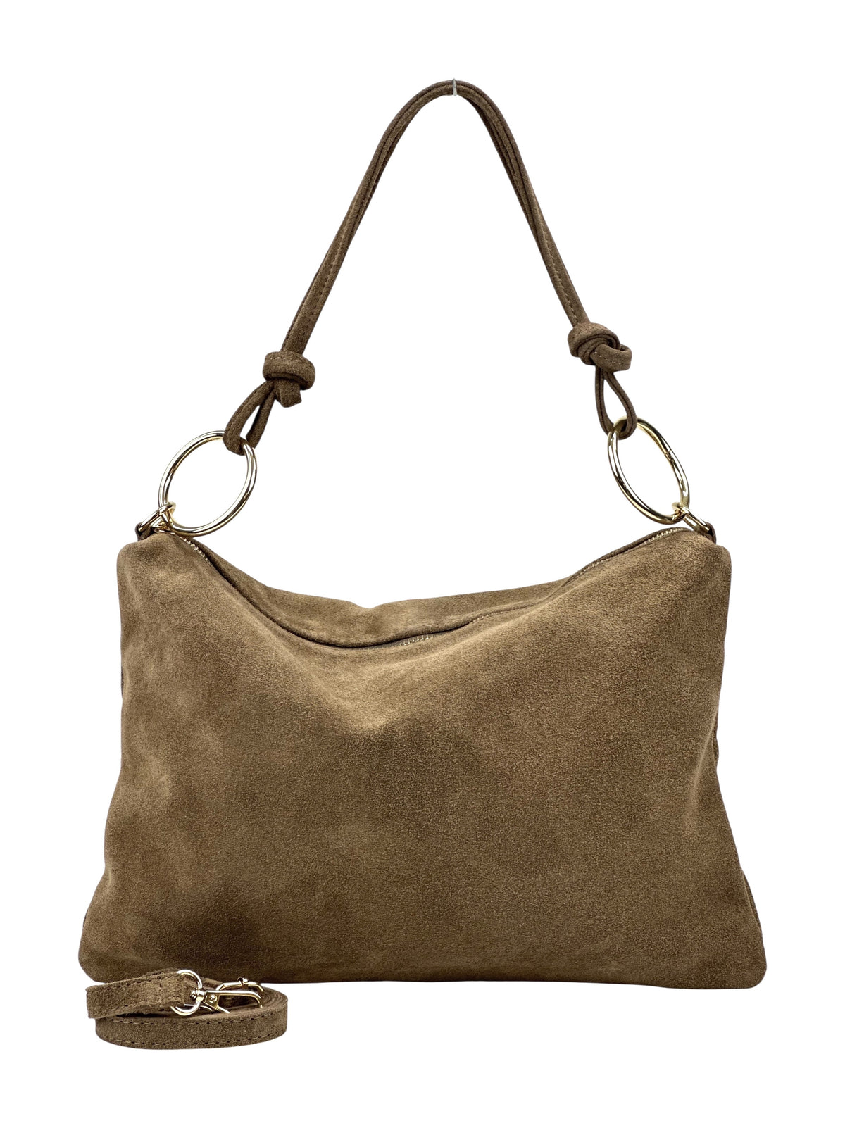 HE1149 Dark Taupe Ring Handle Suede Hobo Bag