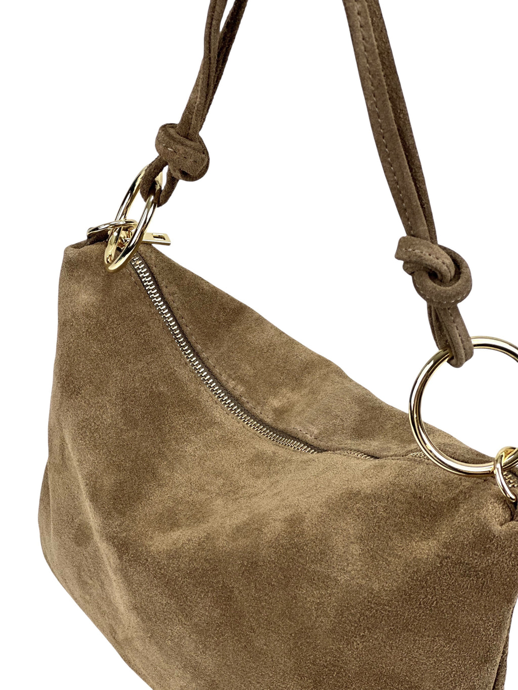 HE1149 Dark Taupe Ring Handle Suede Hobo Bag