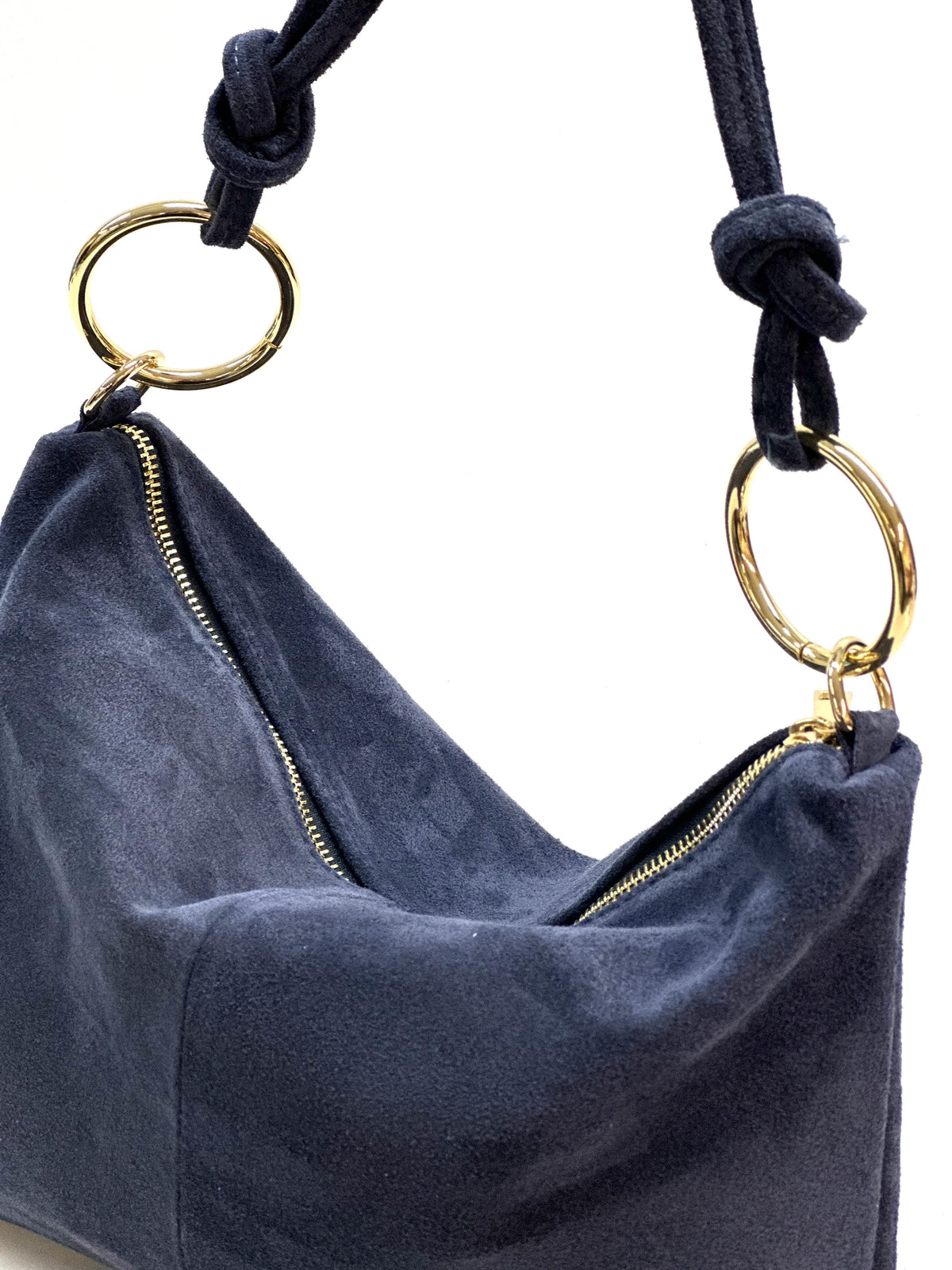 HE1150 Navy Ring Handle Suede Hobo Bag