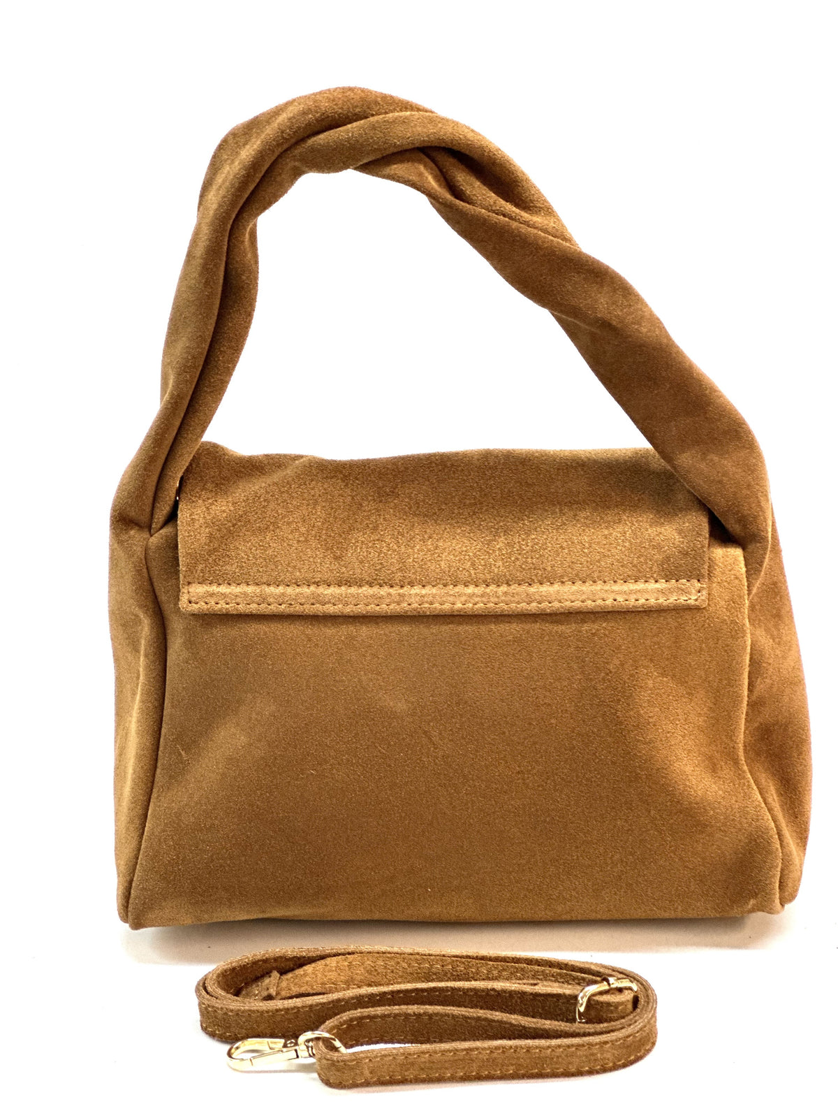 HE1152 Tan Flap Suede Top Handle Bag