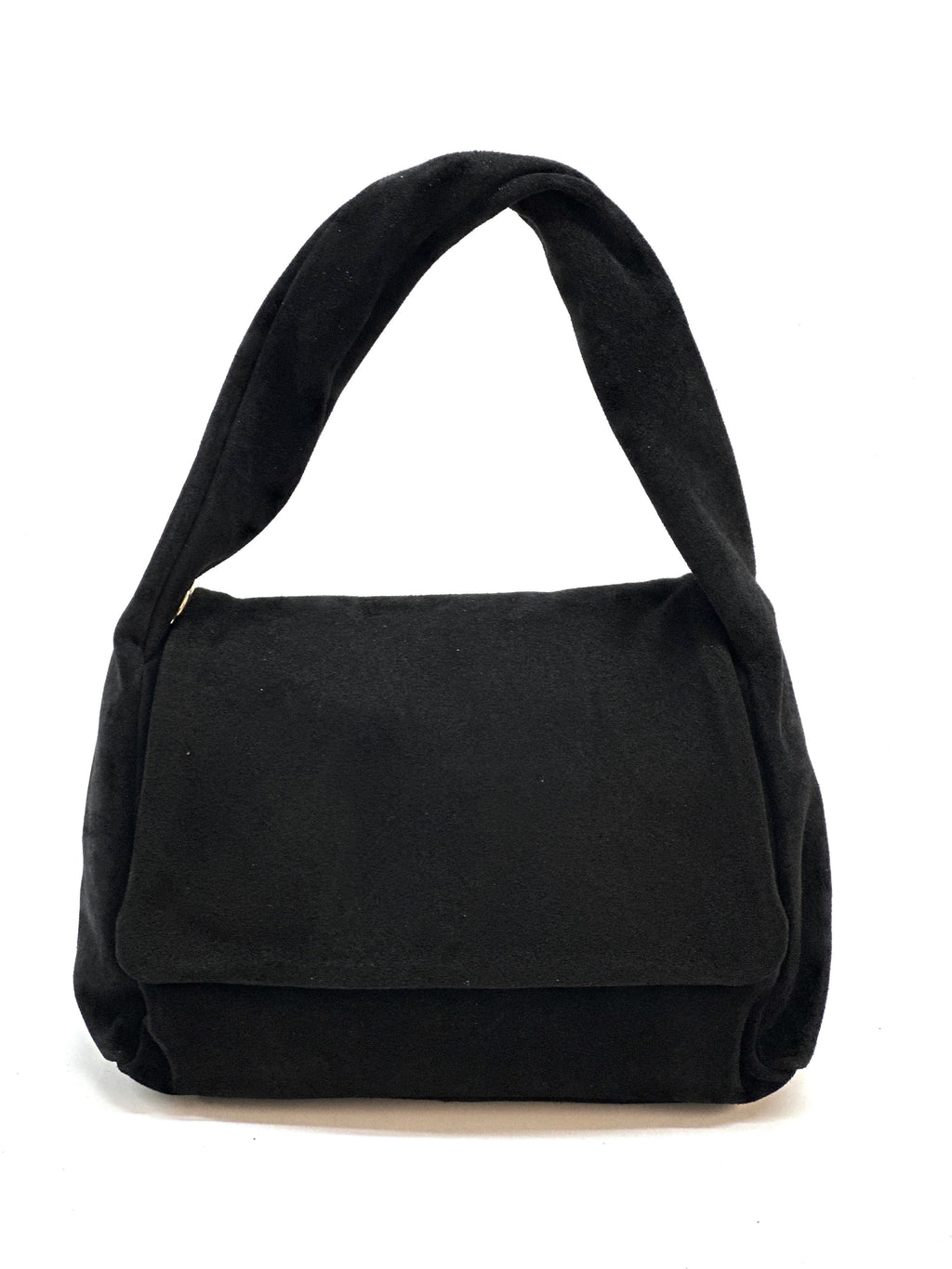 HE1153 Black Flap Suede Top Handle Bag