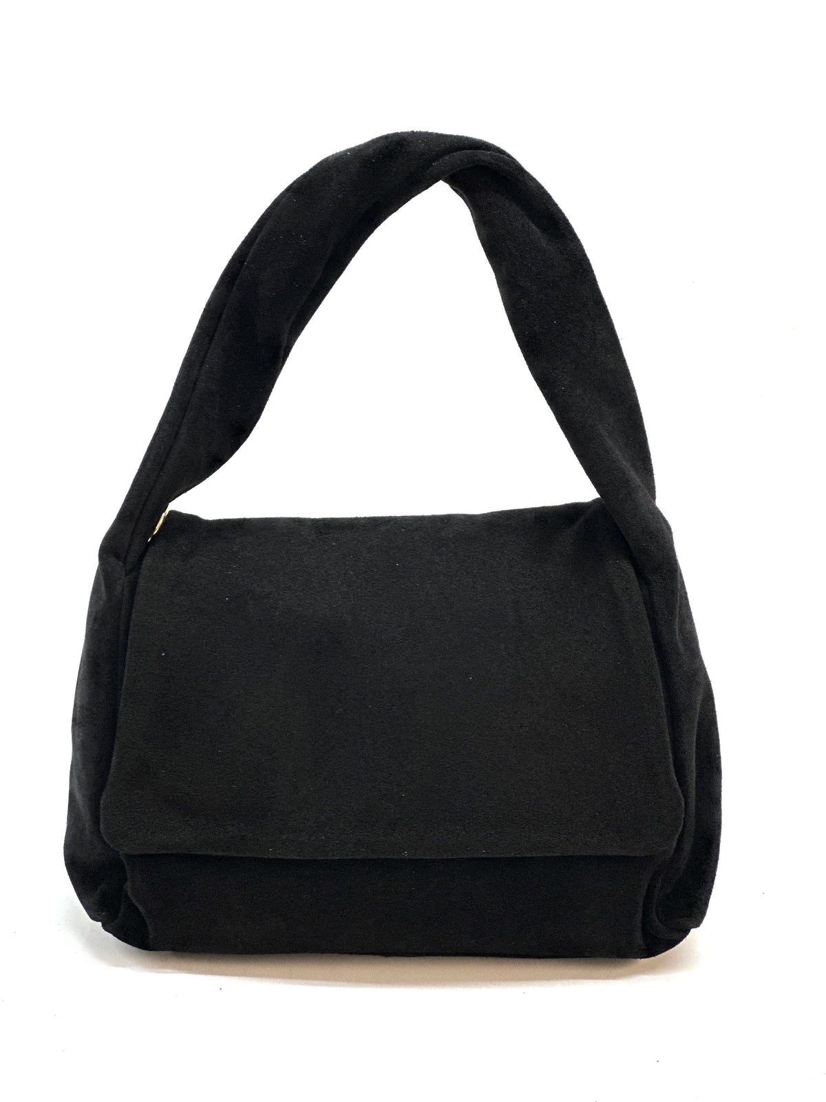 HE1153 Black Flap Suede Top Handle Bag