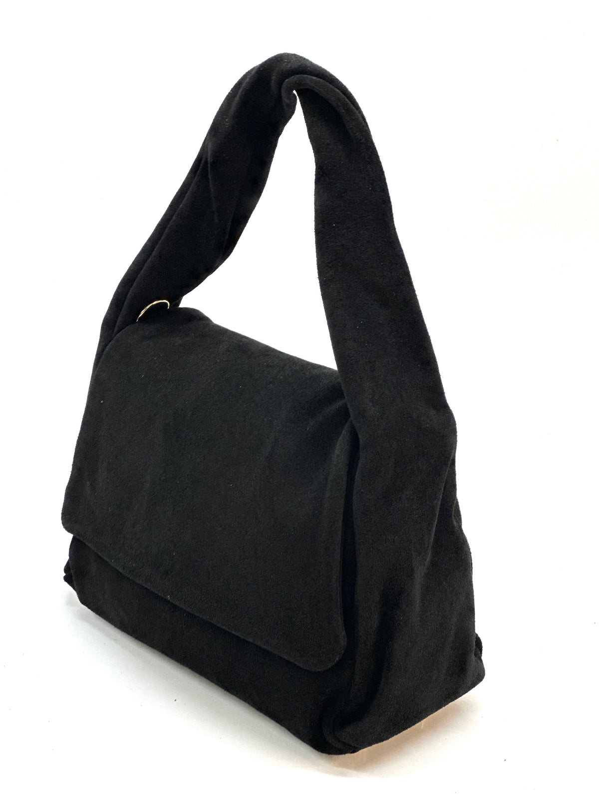 HE1153 Black Flap Suede Top Handle Bag