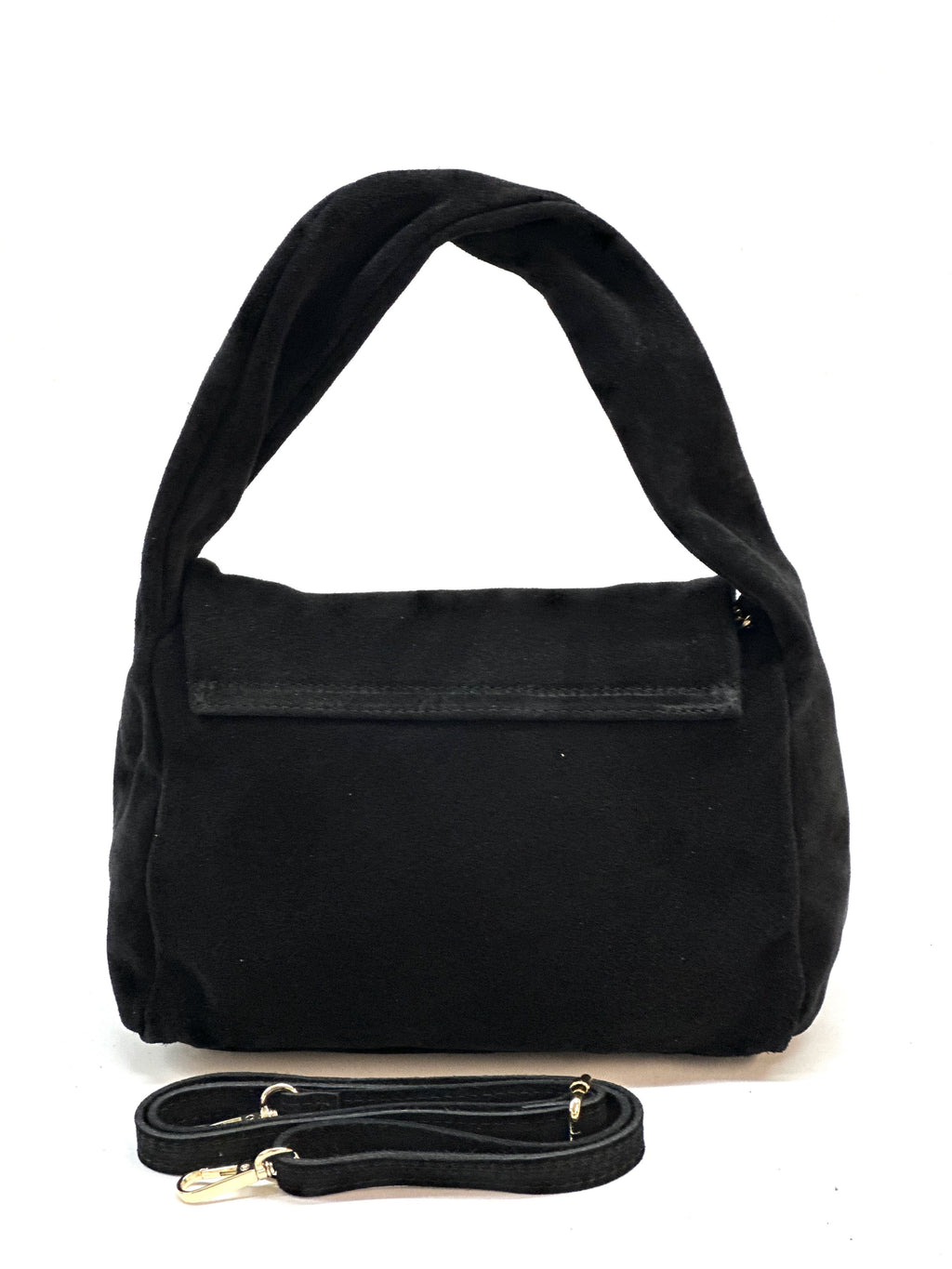 HE1153 Black Flap Suede Top Handle Bag