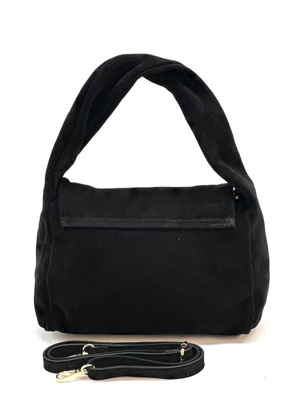 HE1153 Black Flap Suede Top Handle Bag