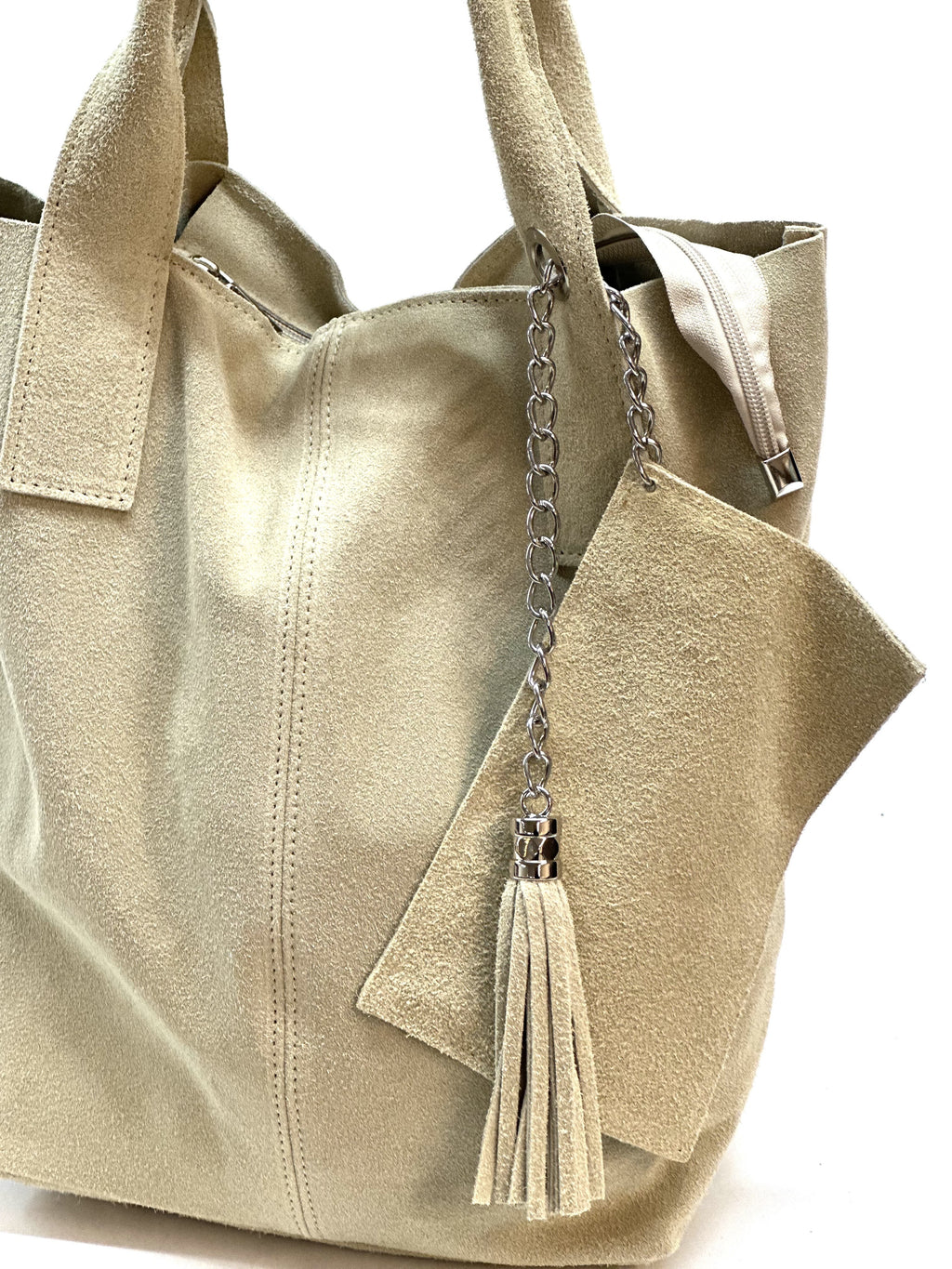 HE1154 Beige Tassel Suede Tote Bag