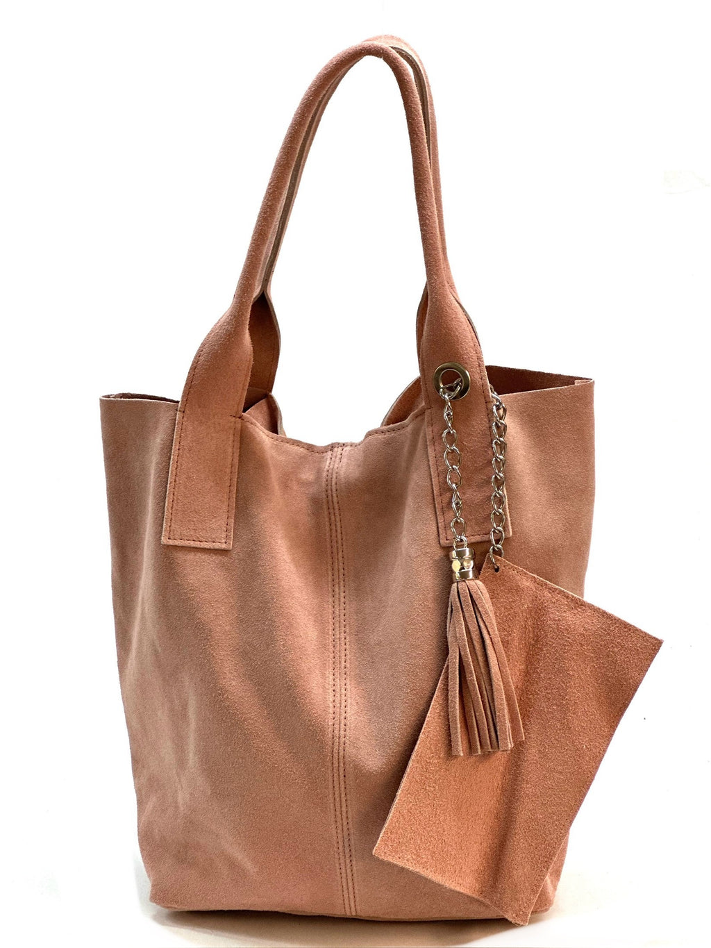 HE1155 Powder Pink Tassel Suede Tote Bag