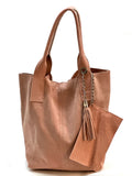 HE1155 Powder Pink Tassel Suede Tote Bag