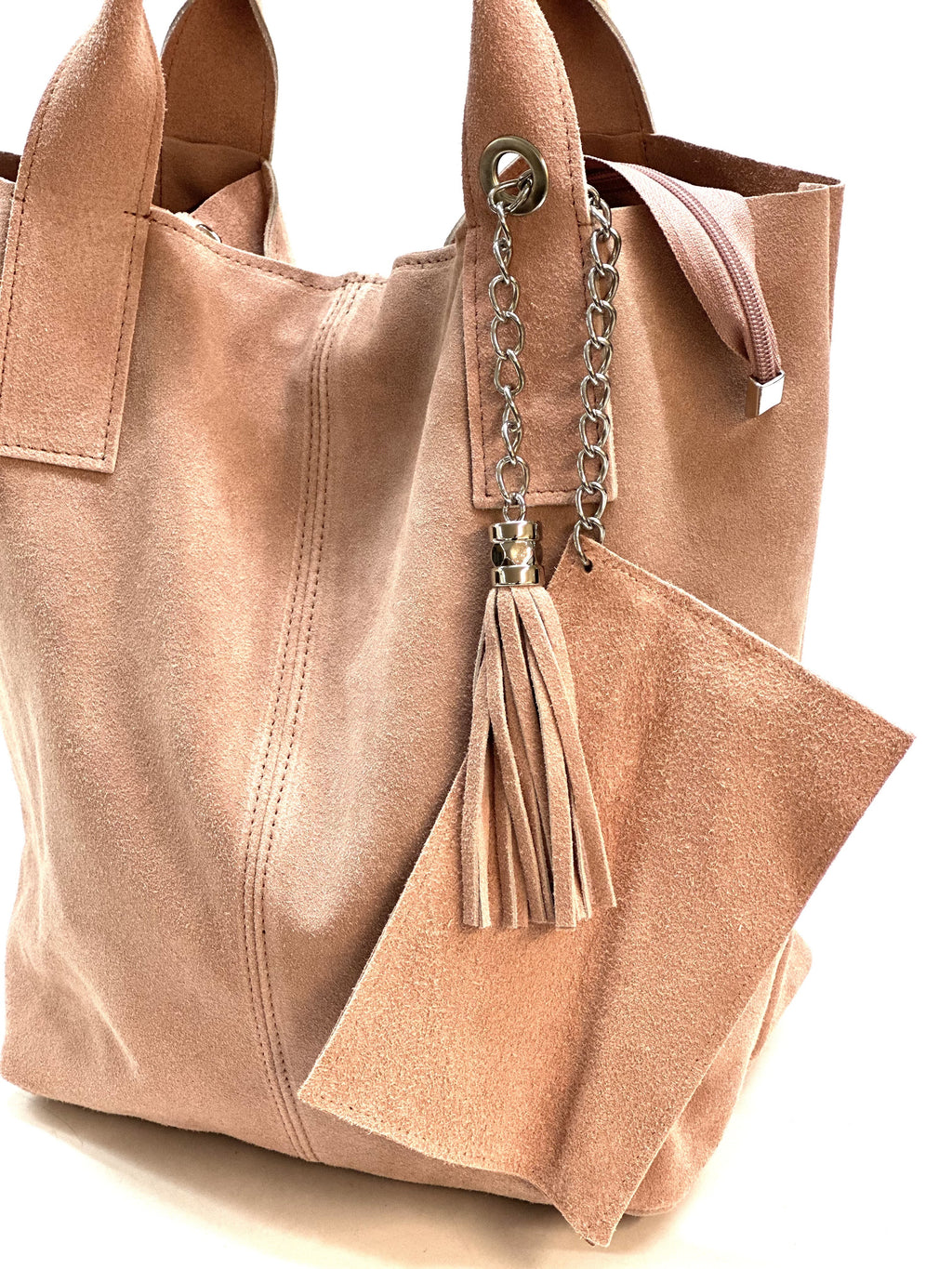 HE1155 Powder Pink Tassel Suede Tote Bag