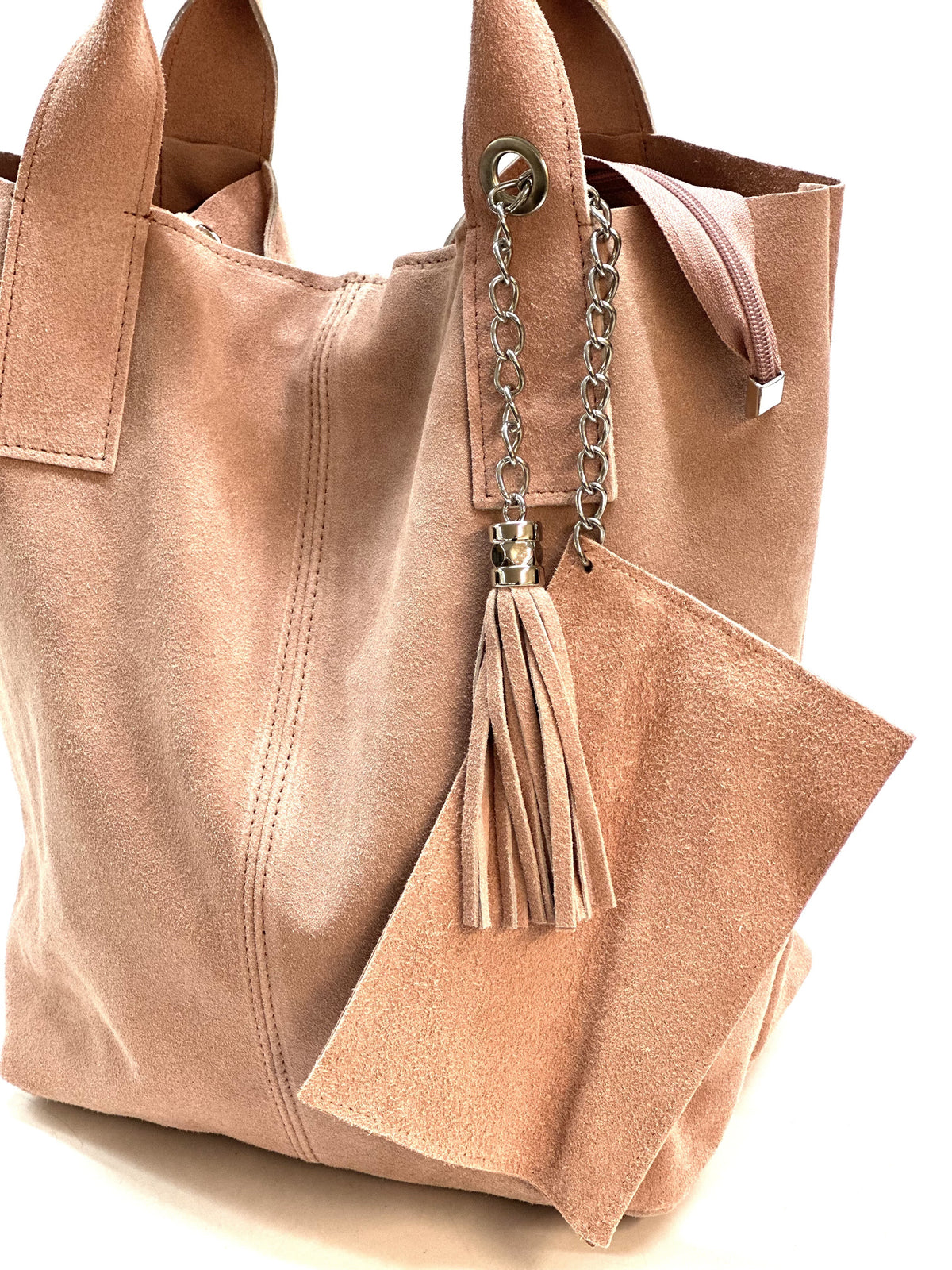 HE1155 Powder Pink Tassel Suede Tote Bag