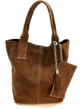 HE1158 Brown Tassel Suede Tote Bag