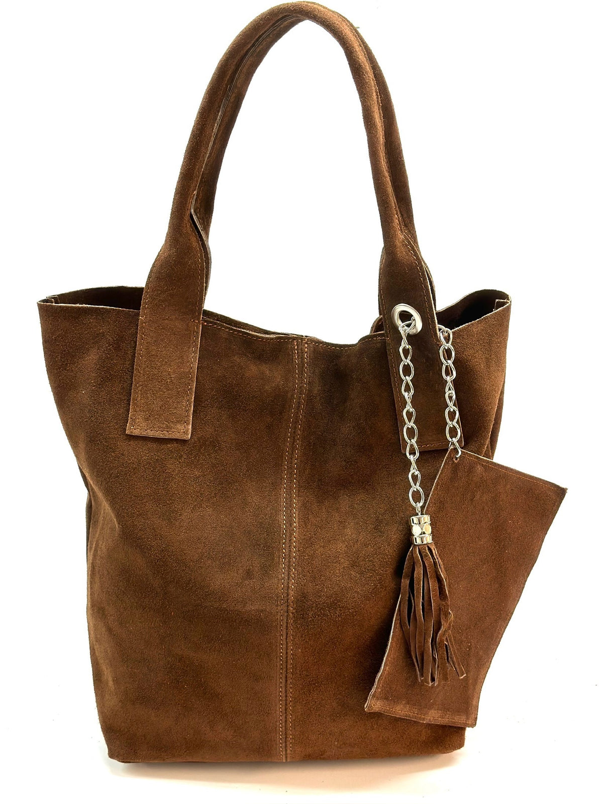 HE1158 Brown Tassel Suede Tote Bag