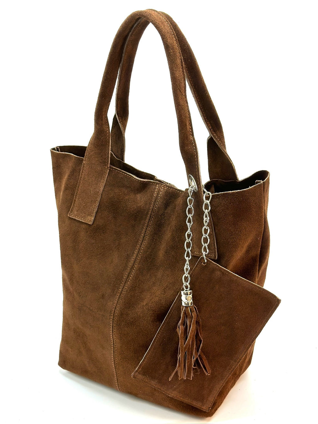 HE1158 Brown Tassel Suede Tote Bag