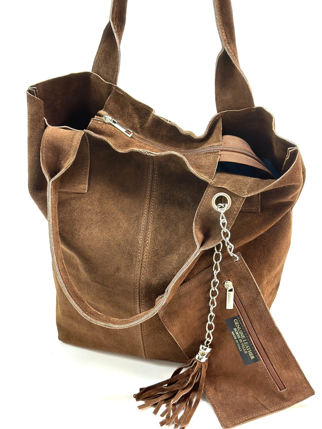 HE1158 Brown Tassel Suede Tote Bag