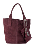 HE1159 Burgundy Tassel Suede Tote Bag