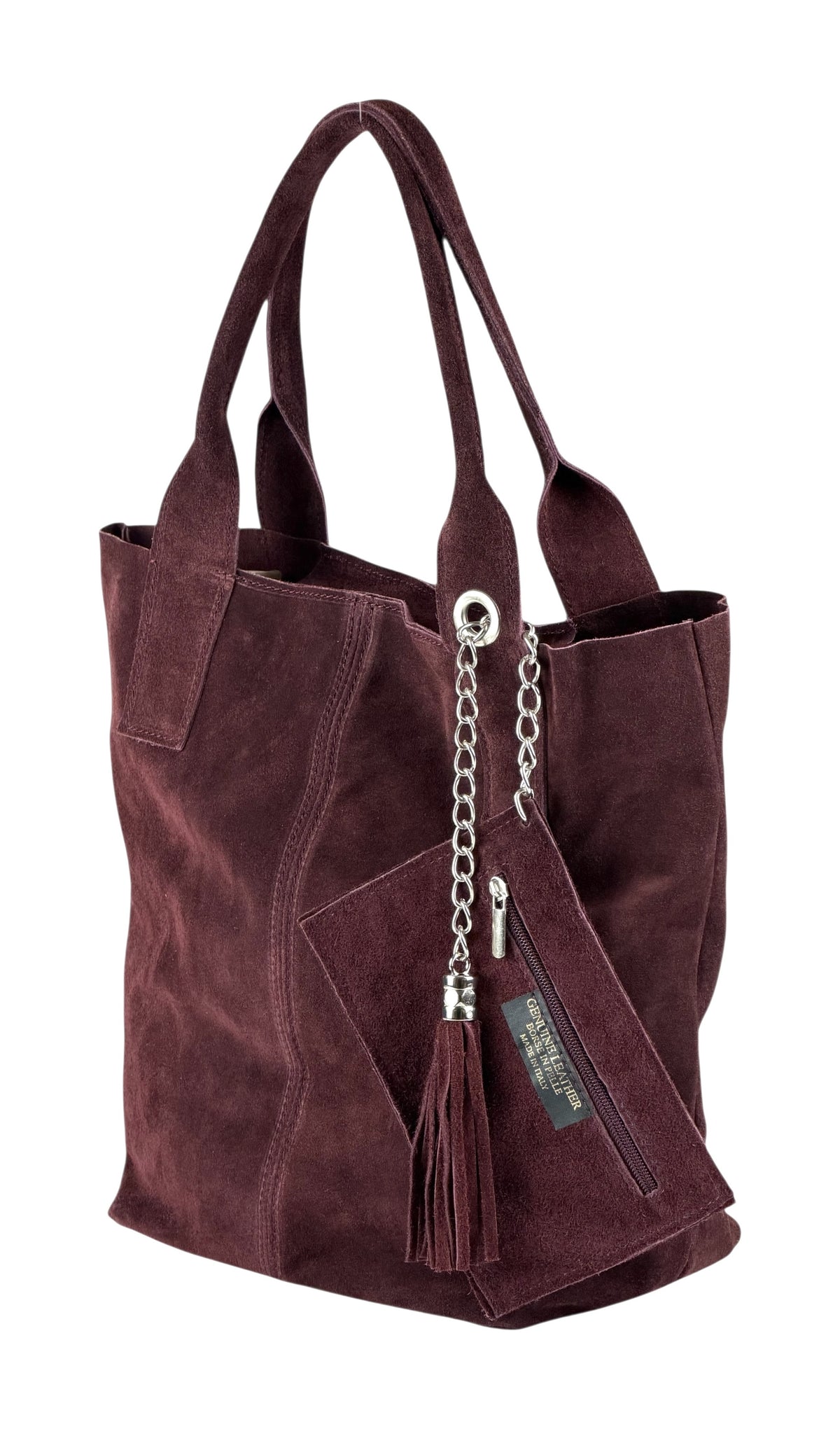 HE1159 Burgundy Tassel Suede Tote Bag