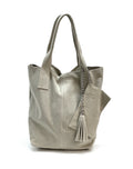 HE1160 Grey Tassel Suede Tote Bag