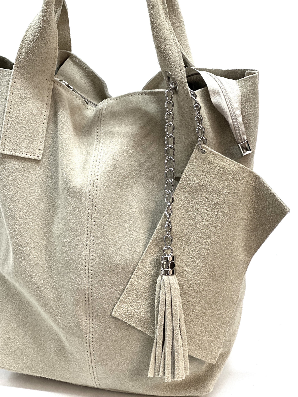 HE1160 Grey Tassel Suede Tote Bag