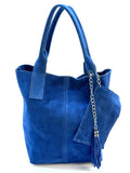 HE1161 Bright Blue Tassel Suede Tote Bag