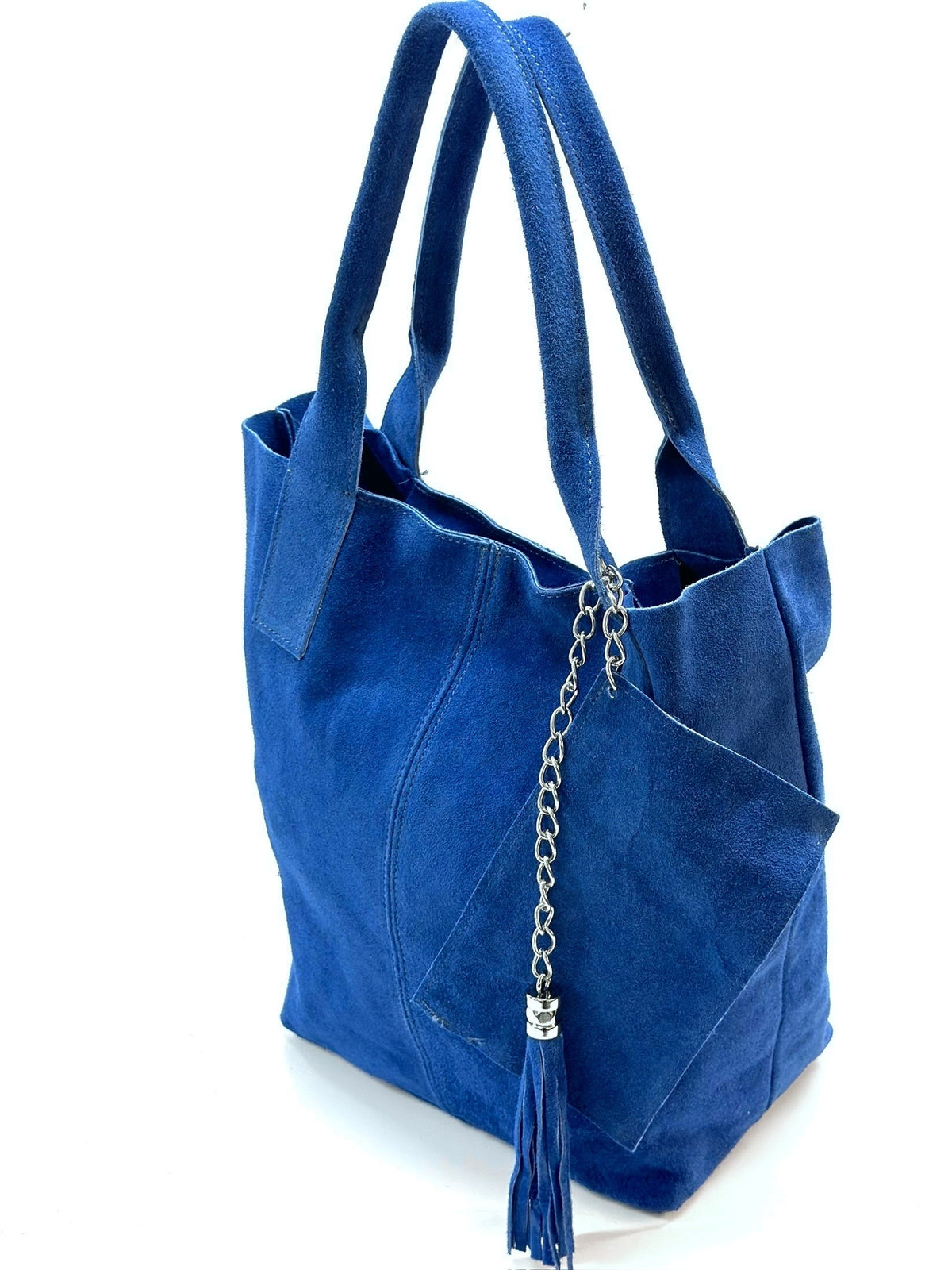 HE1161 Bright Blue Tassel Suede Tote Bag
