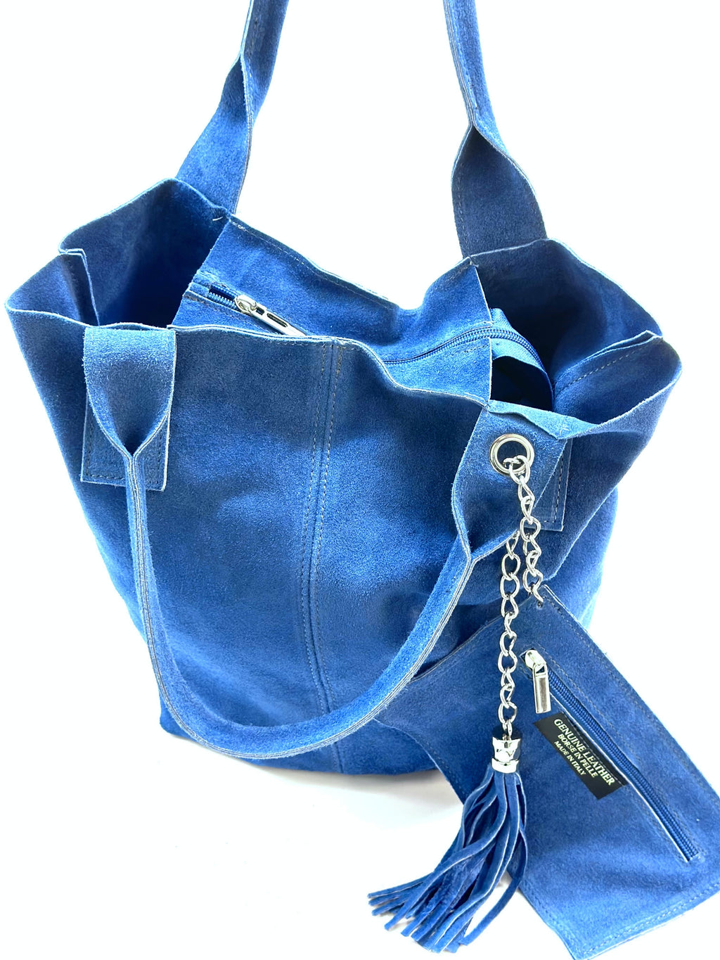 HE1161 Bright Blue Tassel Suede Tote Bag