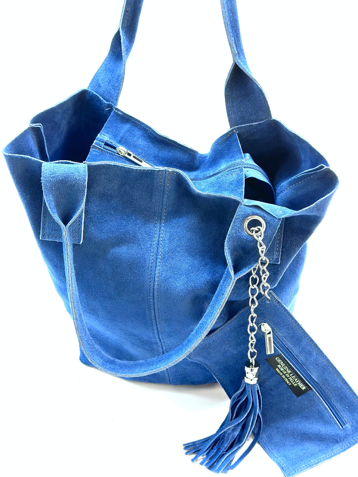 HE1161 Bright Blue Tassel Suede Tote Bag