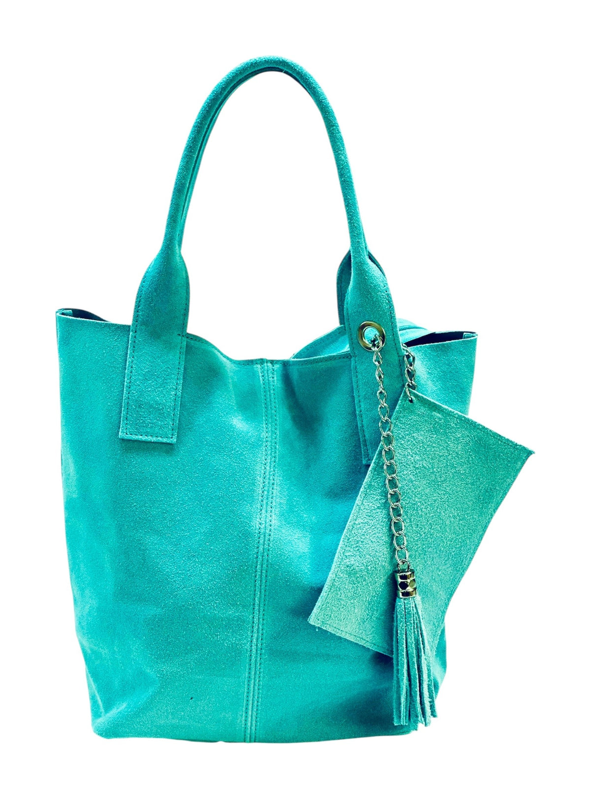 HE1162 Tiffany Blue Tassel Suede Tote Bag