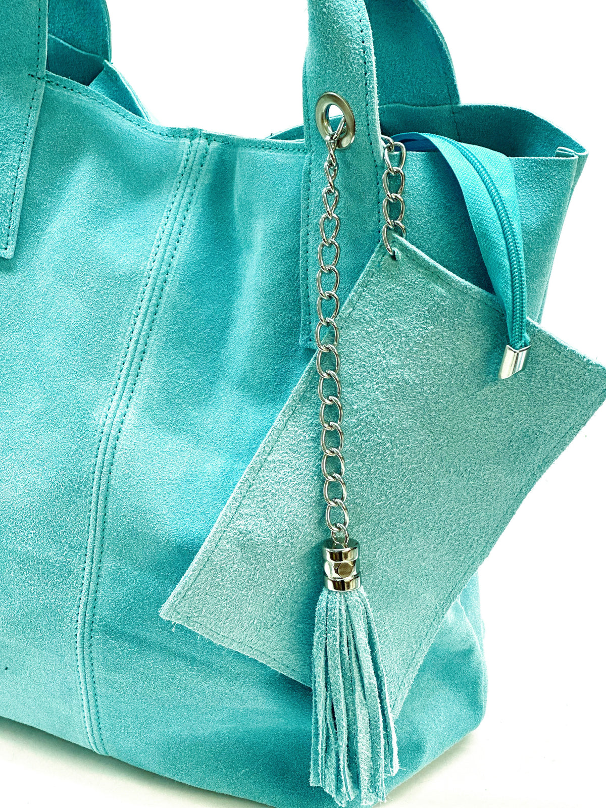 HE1162 Tiffany Blue Tassel Suede Tote Bag