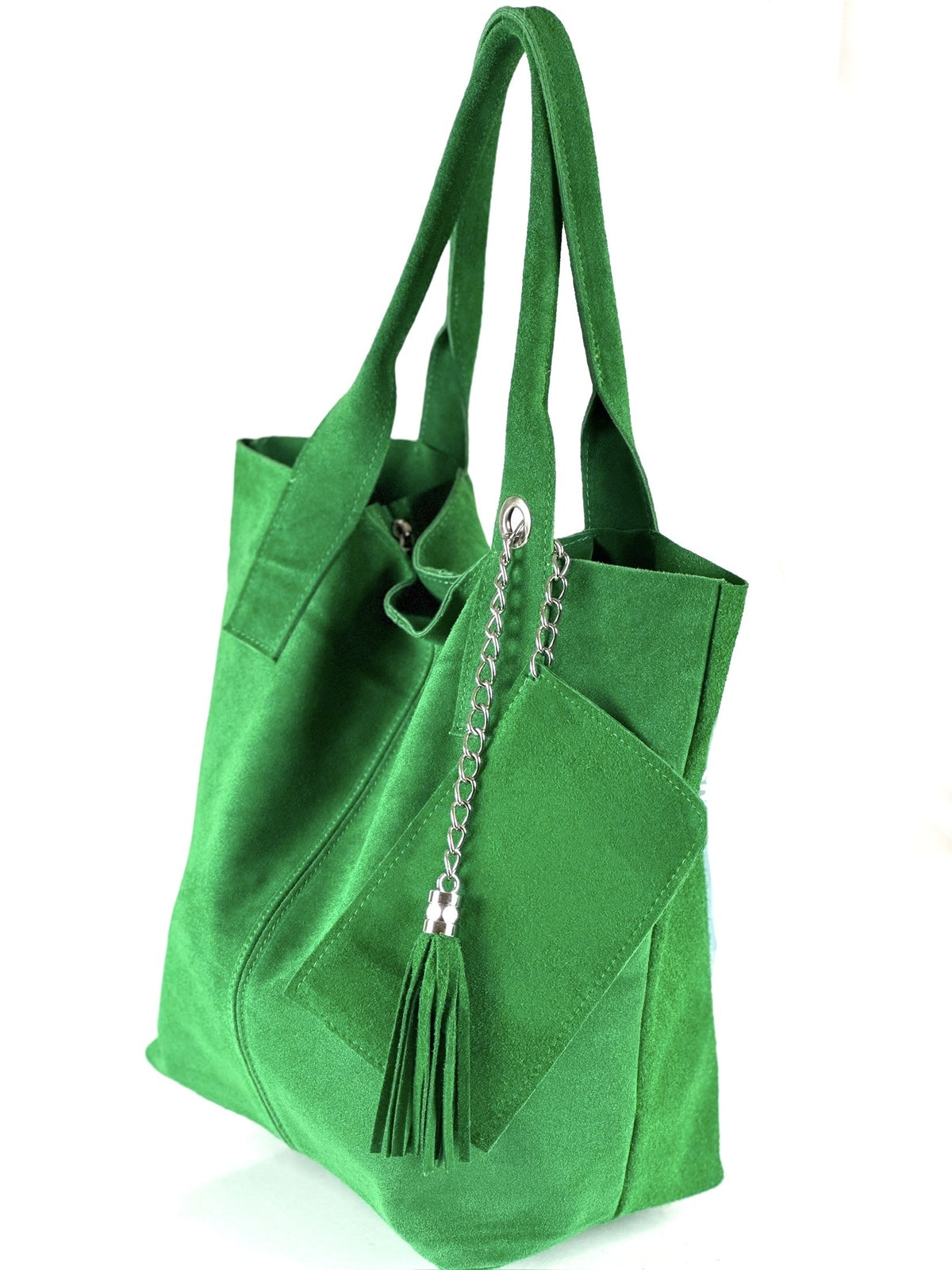 HE1163 Apple Green Tassel Suede Tote Bag