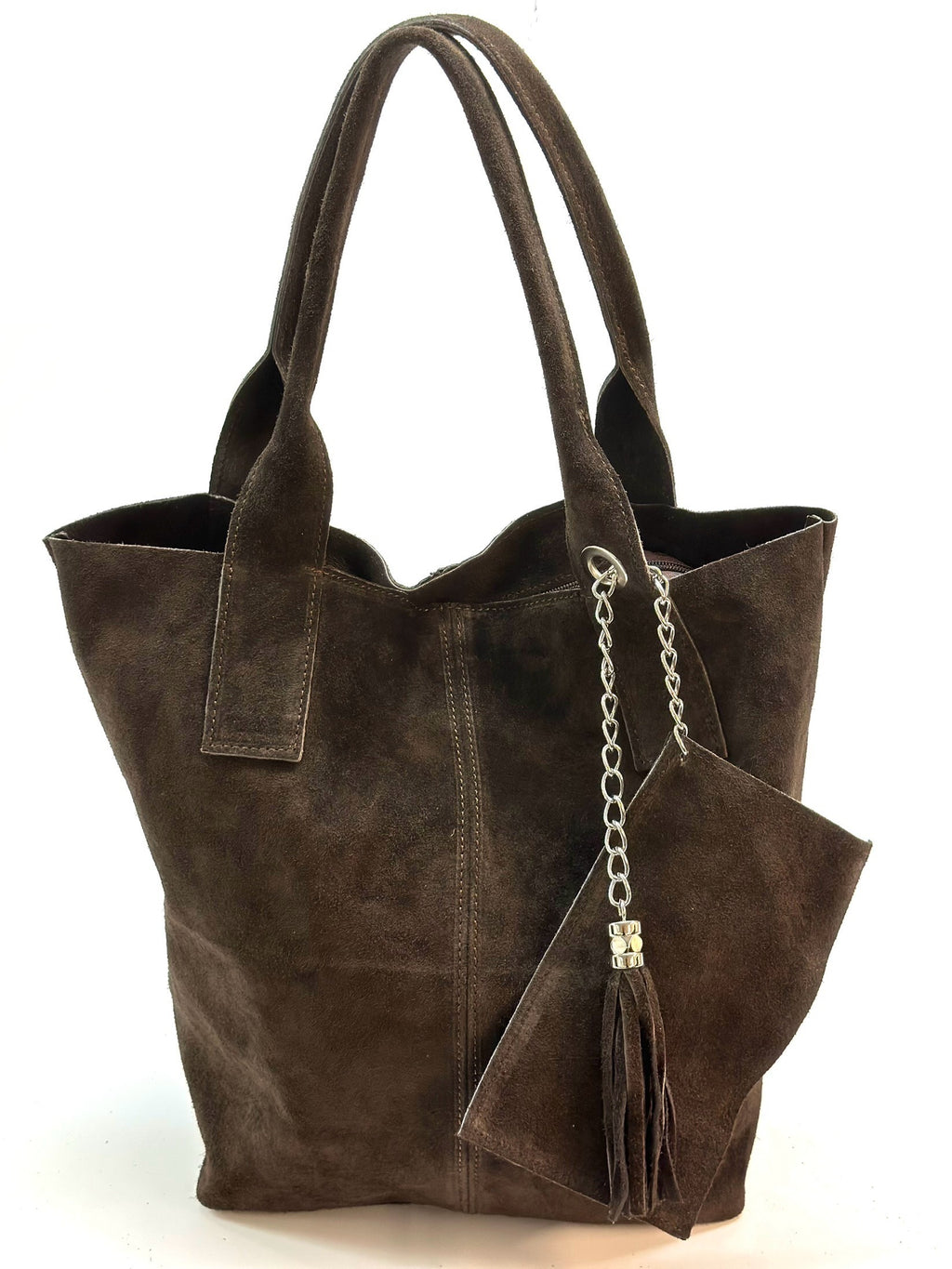 HE1164 Dark Brown Tassel Suede Tote Bag