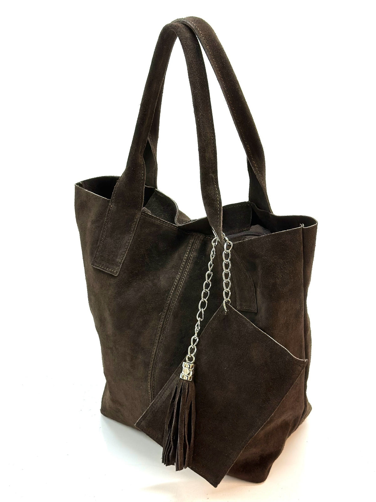 HE1164 Dark Brown Tassel Suede Tote Bag