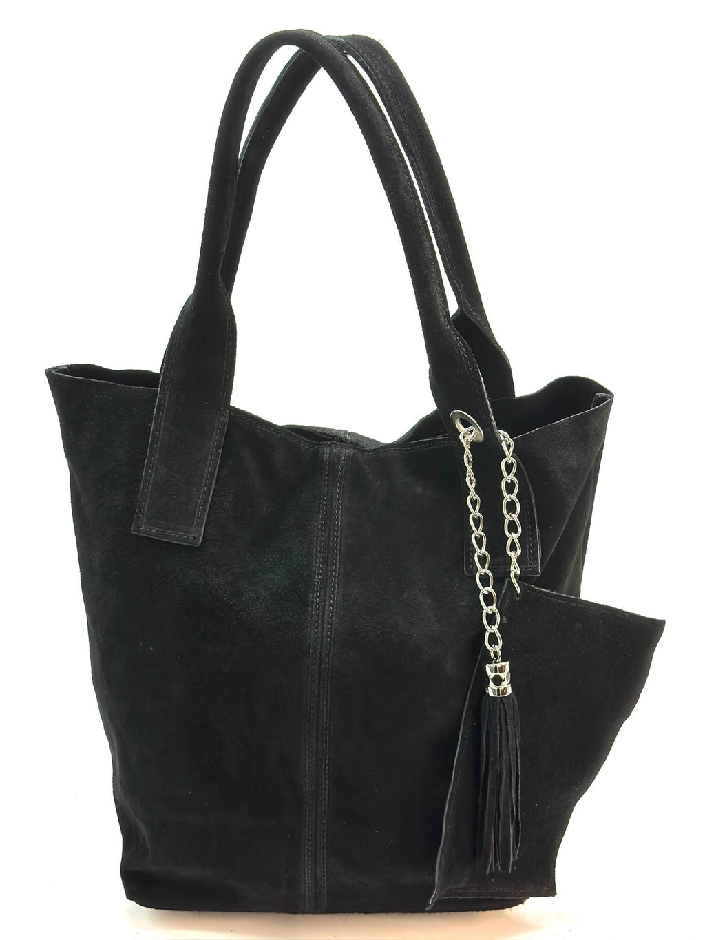 HE1165 Black Tassel Suede Tote Bag