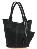 HE1165 Black Tassel Suede Tote Bag